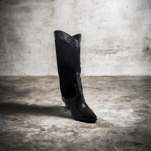 Black Studded High Western Boot - Women